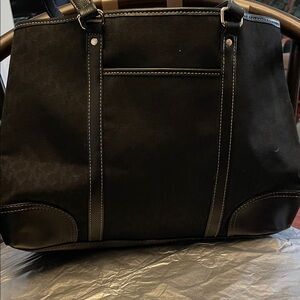 NYCo Stylish Black Canvas/Leather 16”Tote Bag